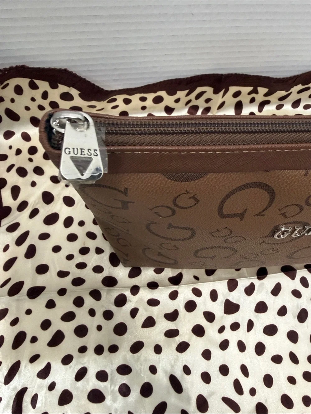 NWOT GUESS Brown Monogram Toiletry Pouch